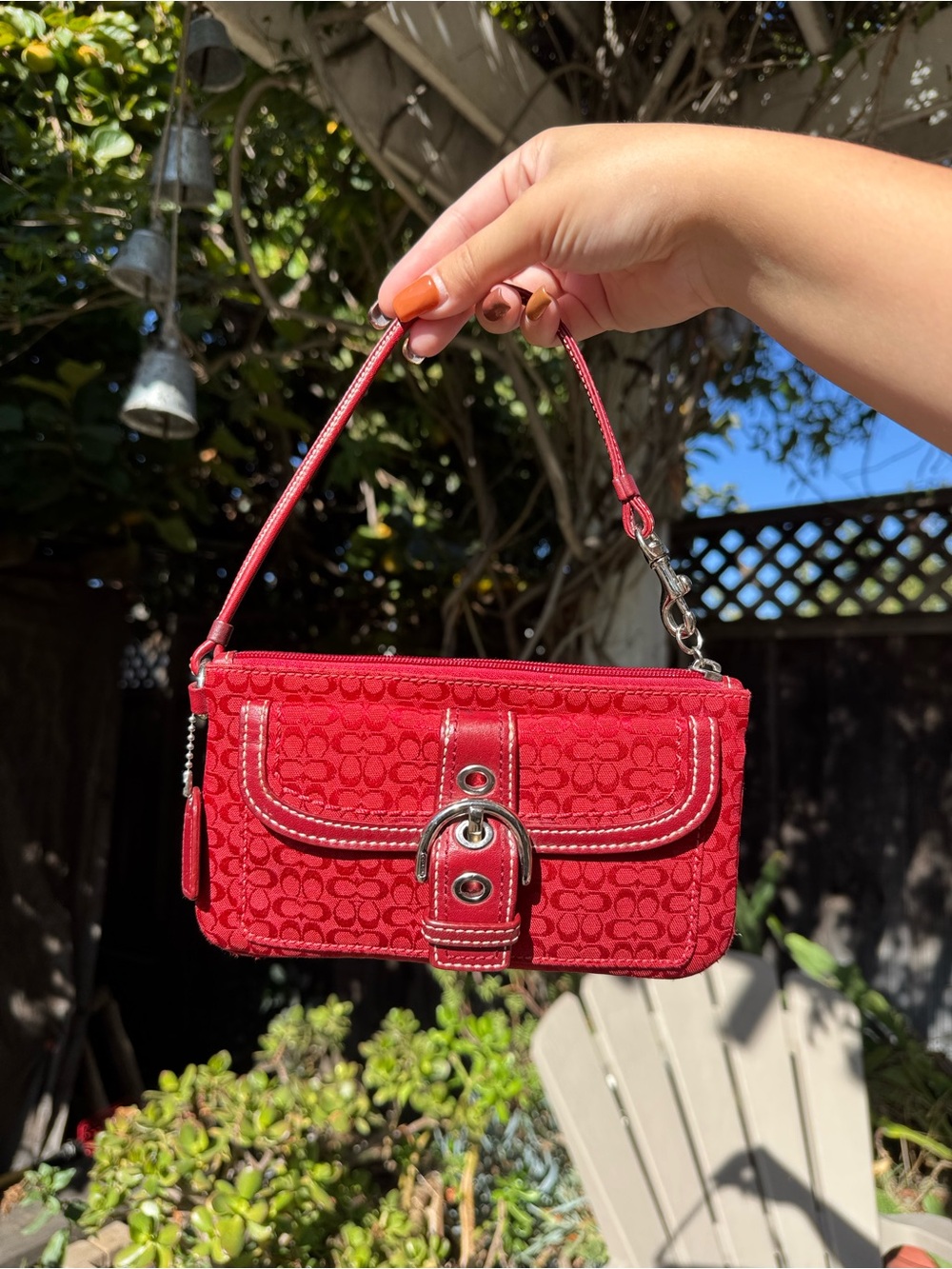 Coach Red Signature Jacquard Soho Wristlet